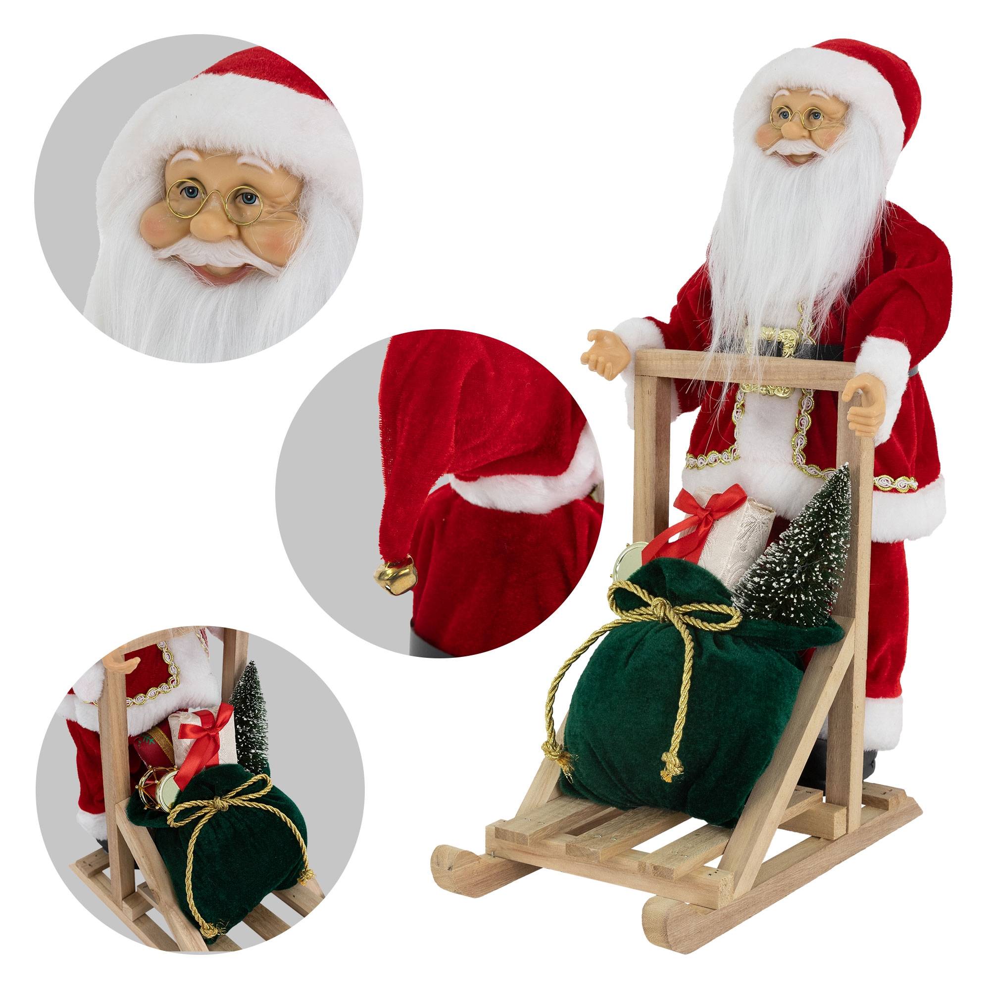 Ecd-Germany - Père Noël sur son traîneau décoration d'hiver figurine Santa Claus 30x20x50 cm - Imagen 5