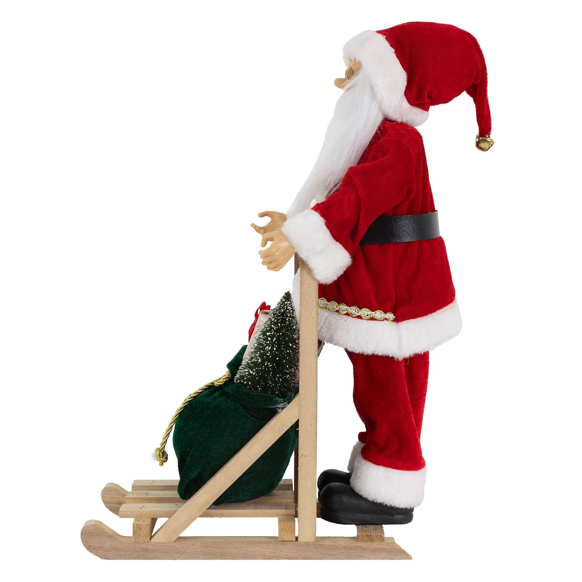 Ecd-Germany - Père Noël sur son traîneau décoration d'hiver figurine Santa Claus 30x20x50 cm - Imagen 4