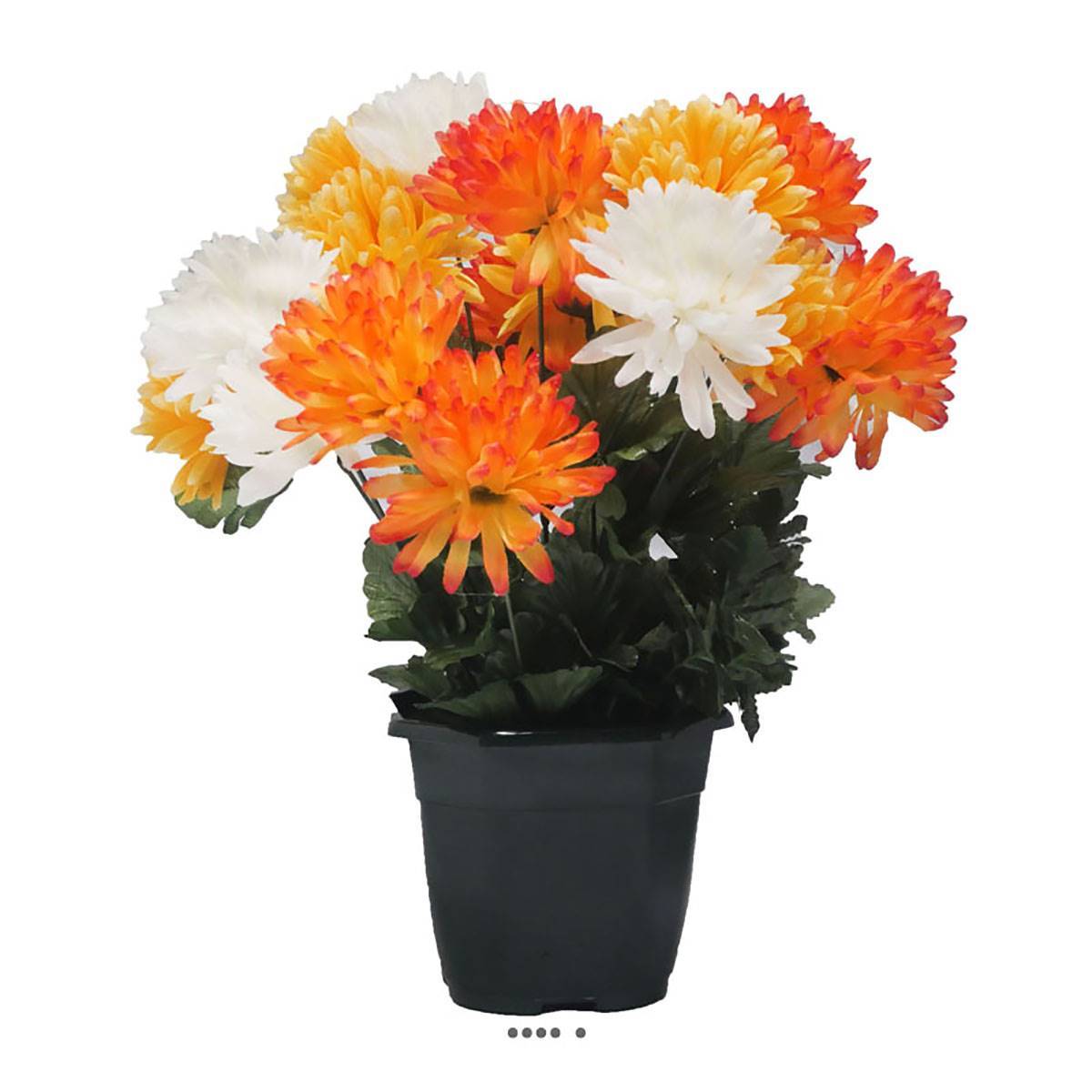 Artificielles - Pot fleurs artificielles pour le cimetière chrysanthèmes pompons Orange - couleur: Orange - Imagen 1