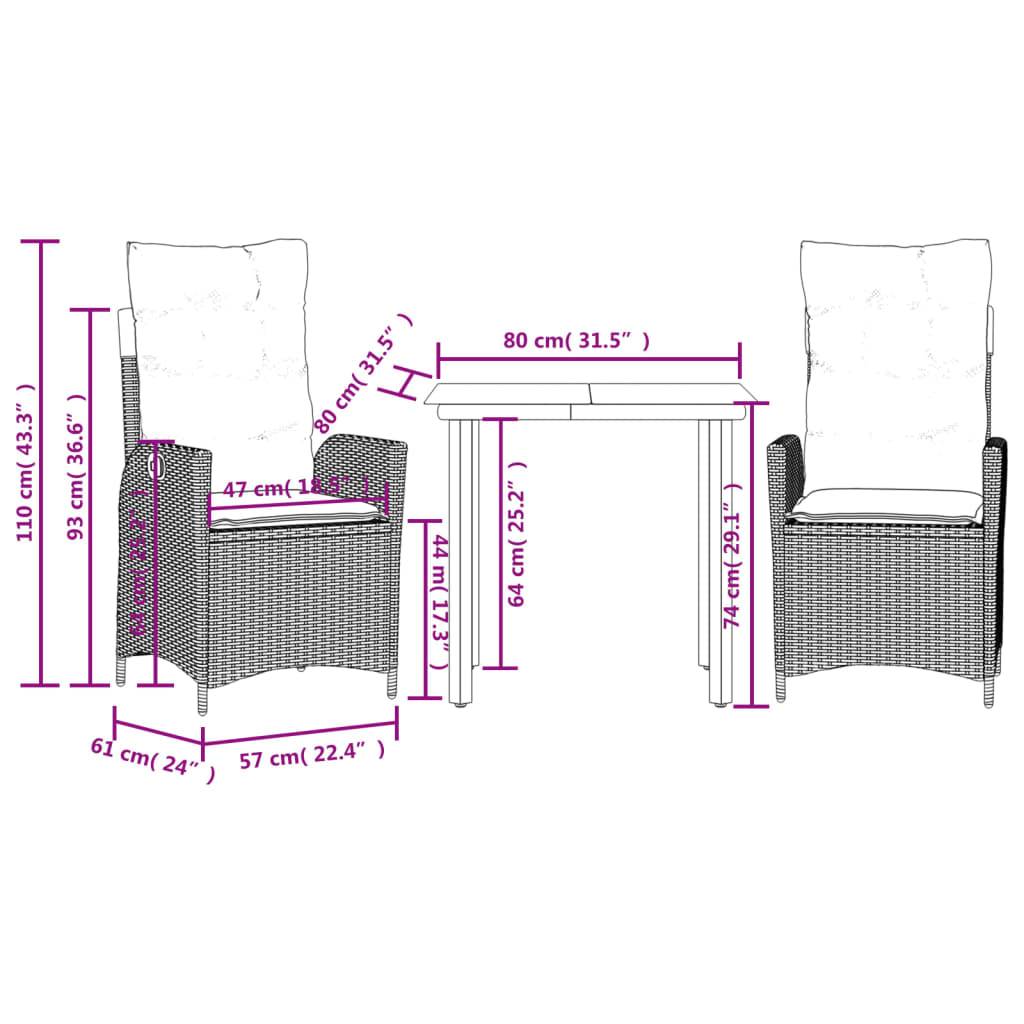 Salon de Jardin pour Balcon 2 Personnes avec Fauteuils Inclinables et Table Carrée en Verre – ComfortXL Outdoor Living - Image 9