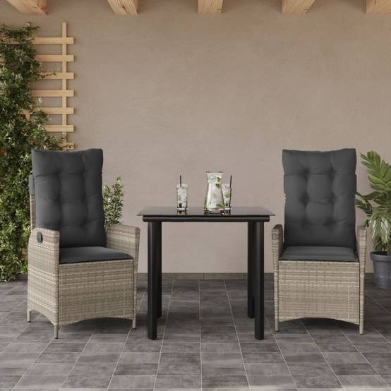 Salon de Jardin pour Balcon 2 Personnes avec Fauteuils Inclinables et Table Carrée en Verre – ComfortXL Outdoor Living - Image 1