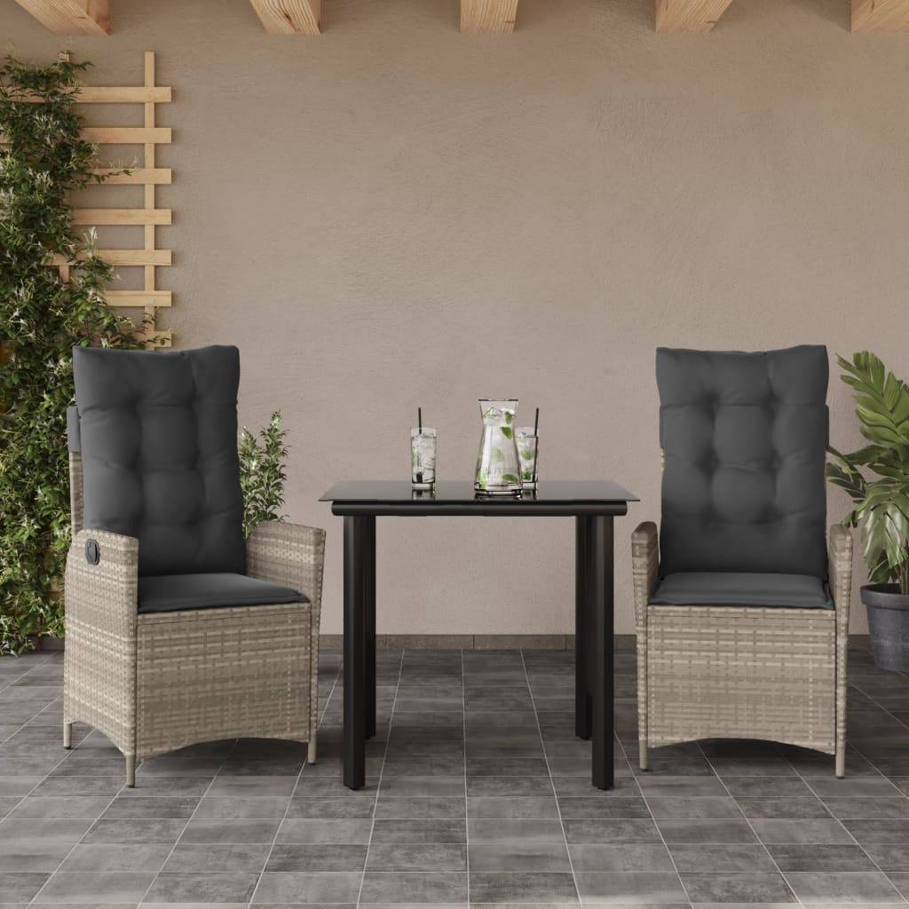 Salon de Jardin pour Balcon 2 Personnes avec Fauteuils Inclinables et Table Carrée en Verre – ComfortXL Outdoor Living