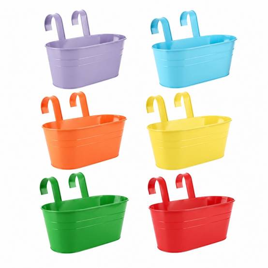 Pot de Fleurs Suspendu Métal Grand avec Trou de Drainage et Poignée Amovible pour Balcon Jardin - Image 1