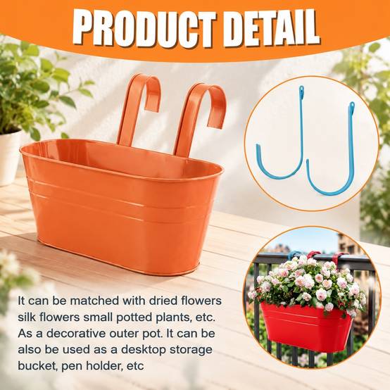 Pot de Fleurs Suspendu Métal Grand avec Trou de Drainage et Poignée Amovible pour Balcon Jardin - Image 6