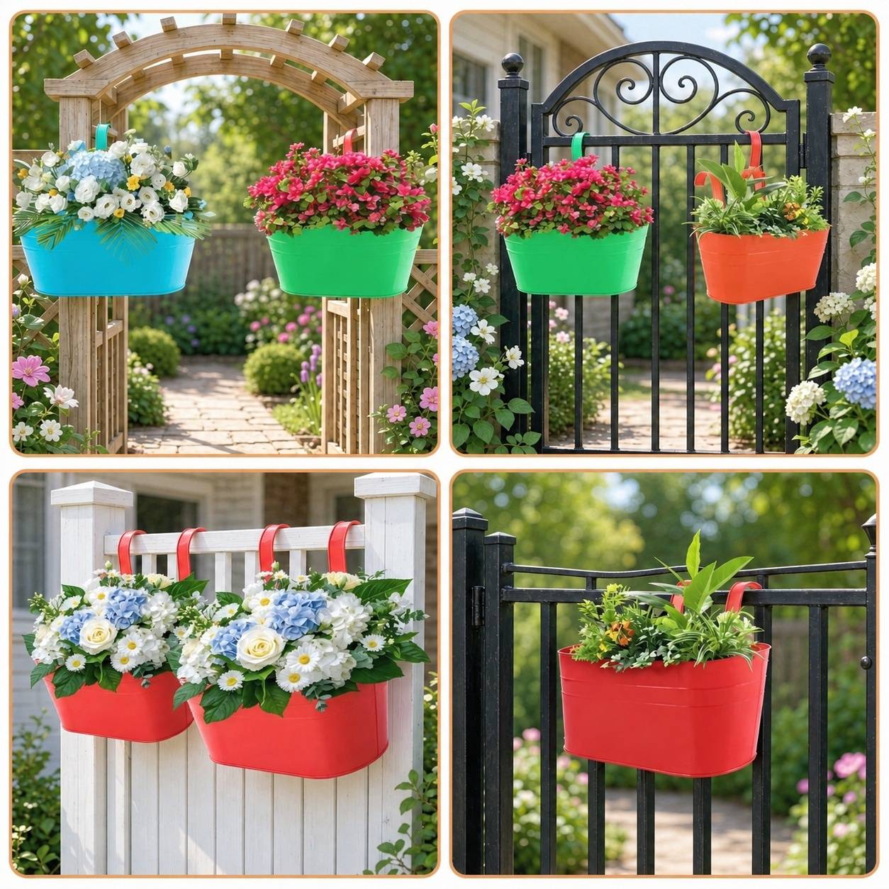Pot de Fleurs Suspendu Métal Grand avec Trou de Drainage et Poignée Amovible pour Balcon Jardin - Image 7