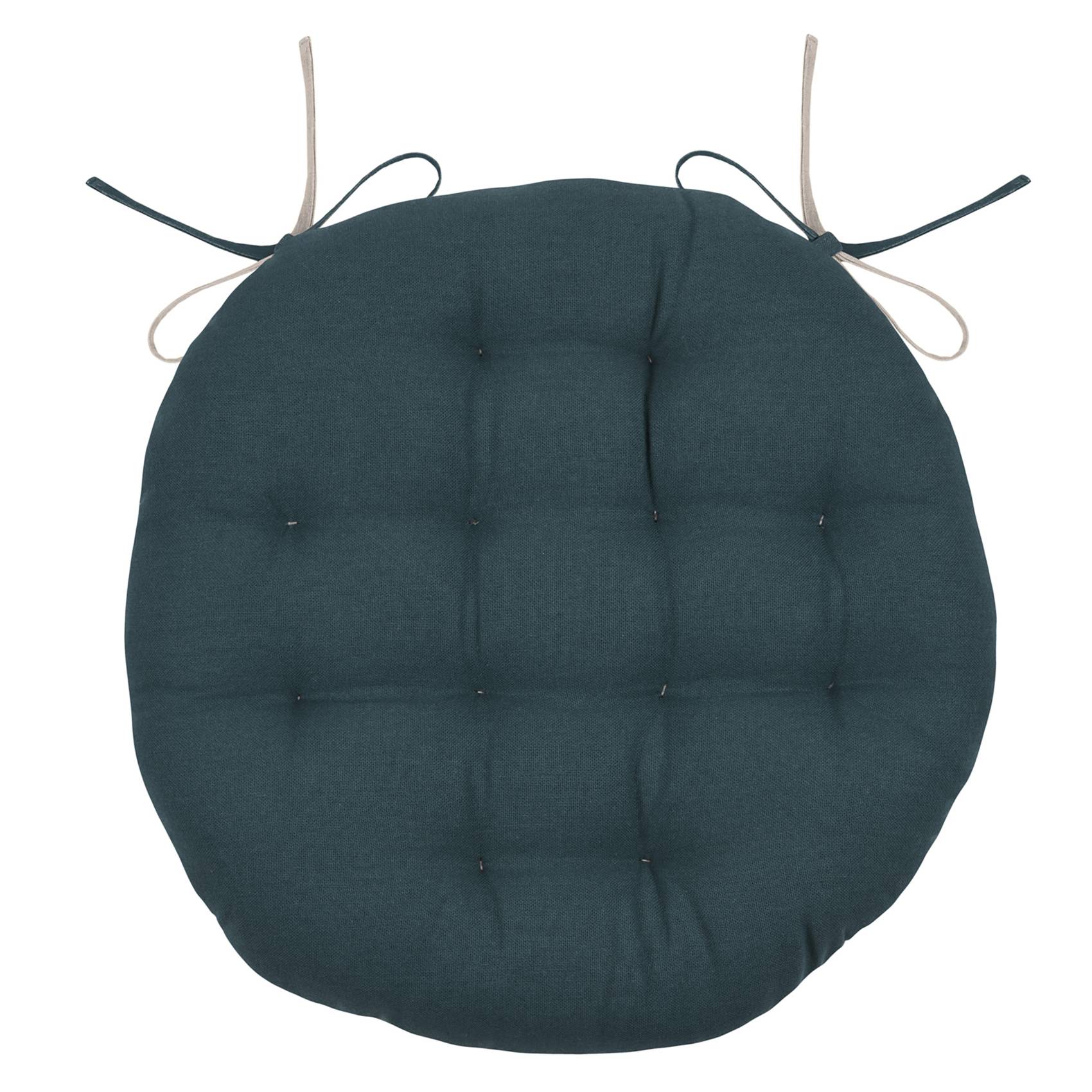 Lovely Casa - Galette de chaise ronde et bicolore - LOVELY CASA - Coton - Bleu Foncé - Image 1