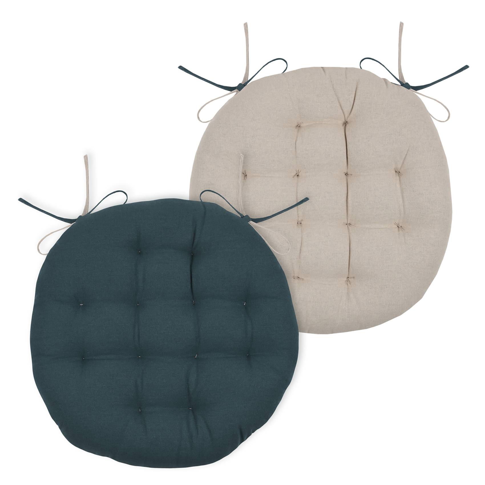 Lovely Casa - Galette de chaise ronde et bicolore - LOVELY CASA - Coton - Bleu Foncé - Image 3