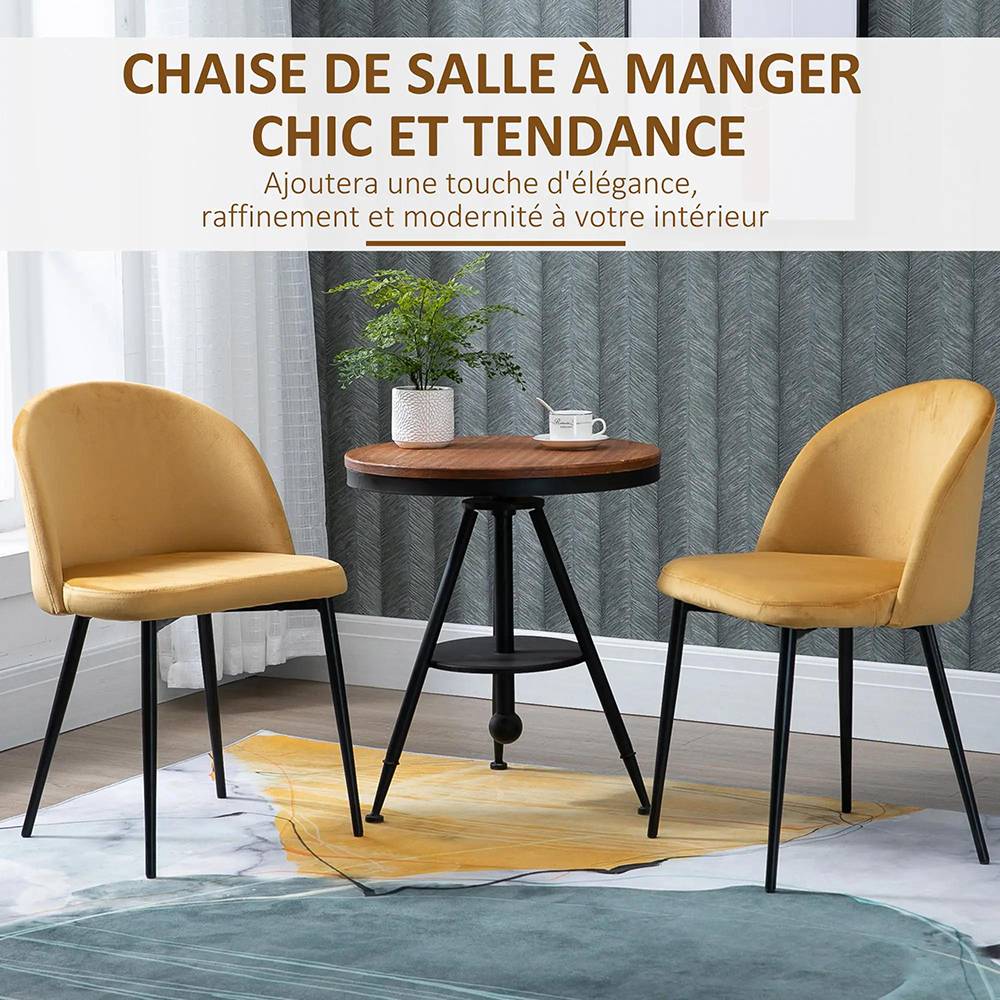 KOMHTOM - 2 chaises de restaurant, style nordique, tissu velours, pieds métalliques fins, couleur jaune. - Image 1