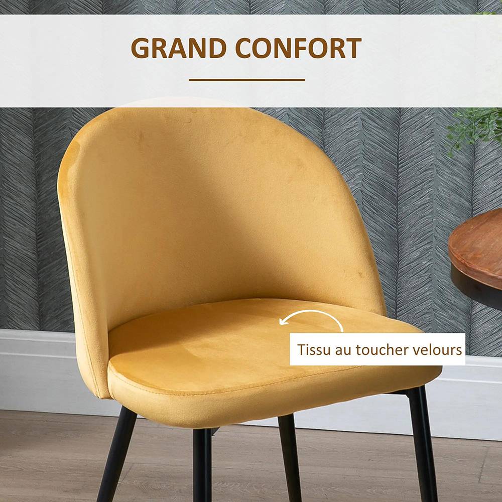 KOMHTOM - 2 chaises de restaurant, style nordique, tissu velours, pieds métalliques fins, couleur jaune. - Image 2