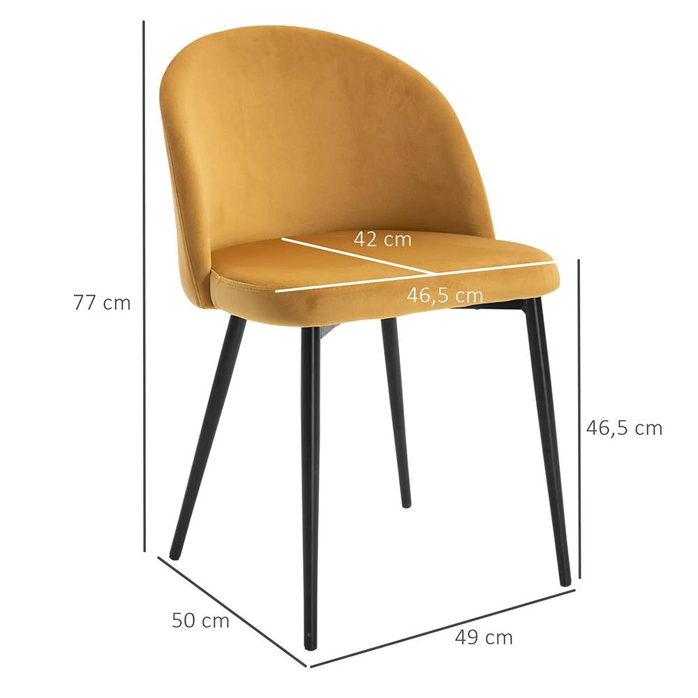 KOMHTOM - 2 chaises de restaurant, style nordique, tissu velours, pieds métalliques fins, couleur jaune. - Image 4