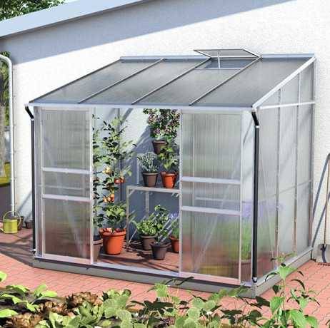 Vitavia - Serre adossée IDA 5200 - 5,20 m² polycarbonate avec porte coulissante et lucarne, Couleur Vert, Polycarbonate 4 mm - Image 1