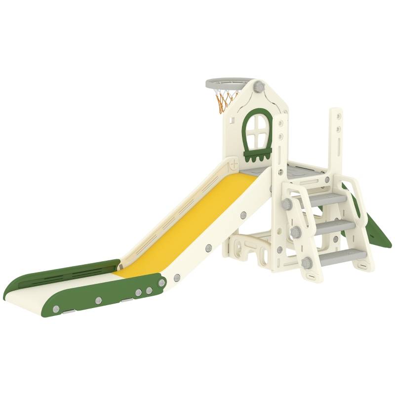 Toboggan pliable 4-en-1 pour tout-petit avec élément d’escalade, panier de basket, rangement et ballon, 1-3 ans, blanc crème - Image 1