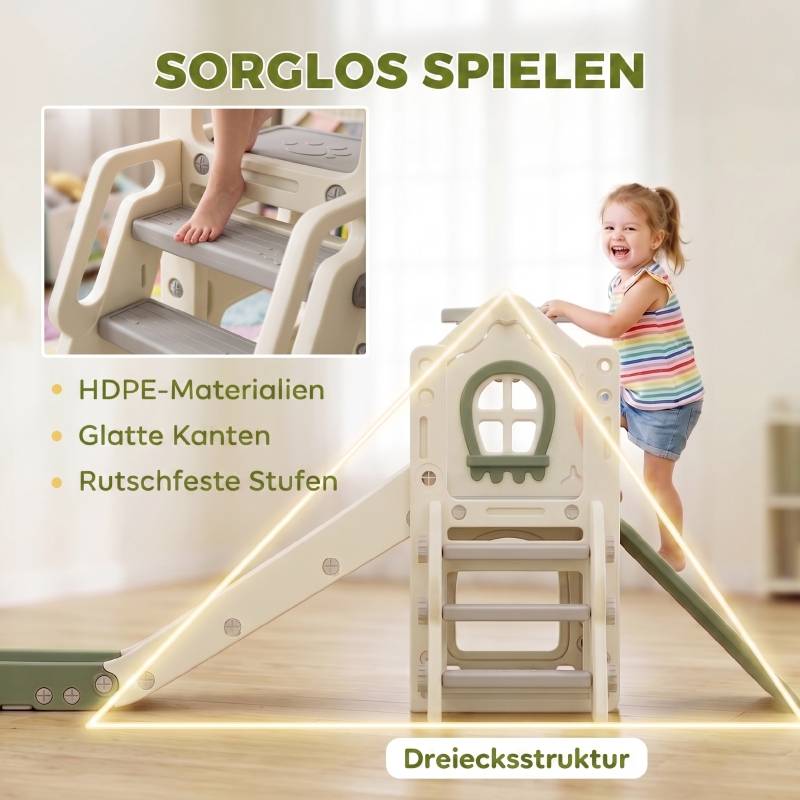 Toboggan pliable 4-en-1 pour tout-petit avec élément d’escalade, panier de basket, rangement et ballon, 1-3 ans, blanc crème - Image 7