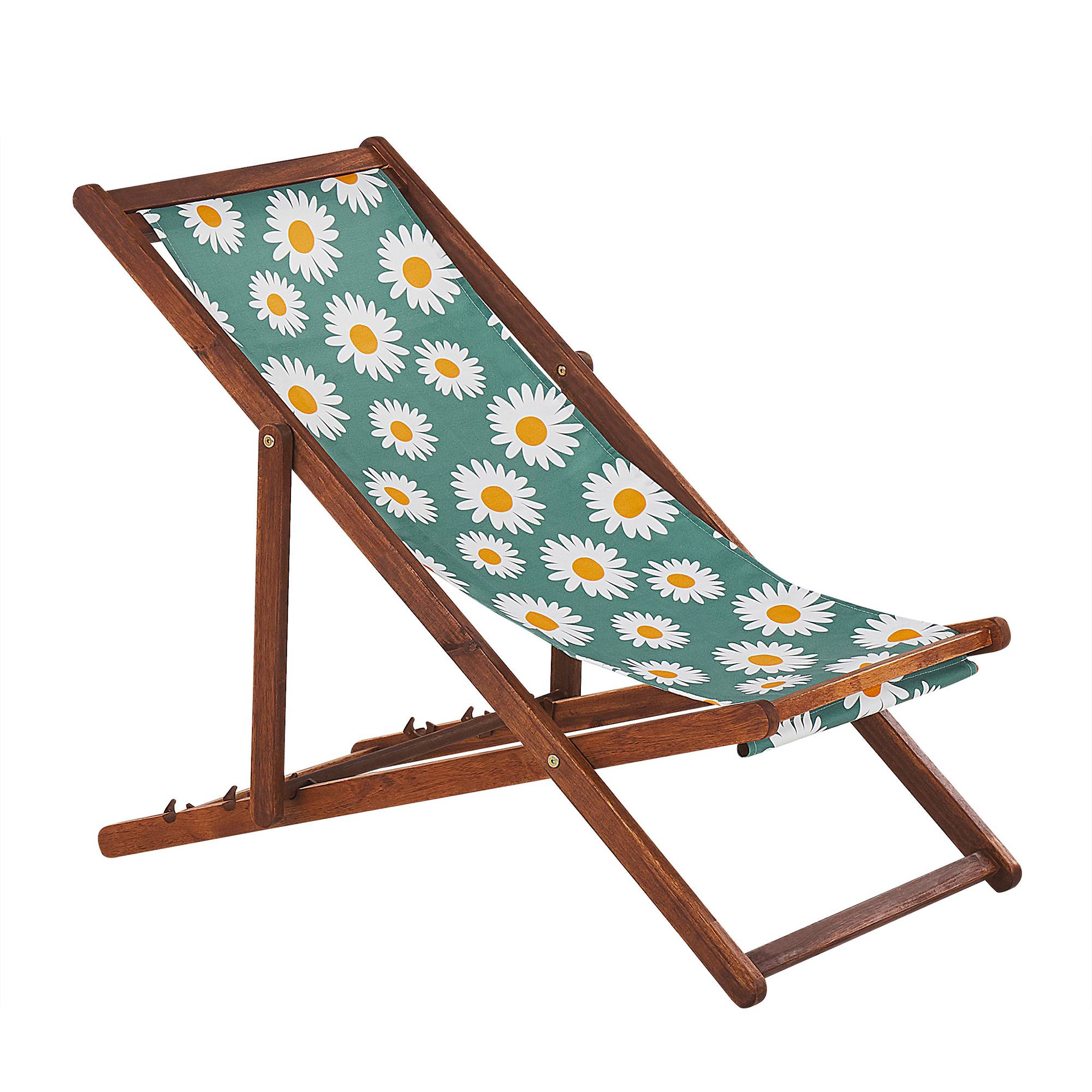 Beliani - 2 Transats Chiliennes Pliantes et Réglables en Bois d'Acacia Foncé et Textile Motif Paquerettes avec Toiles de Remplacement - Imagen 4