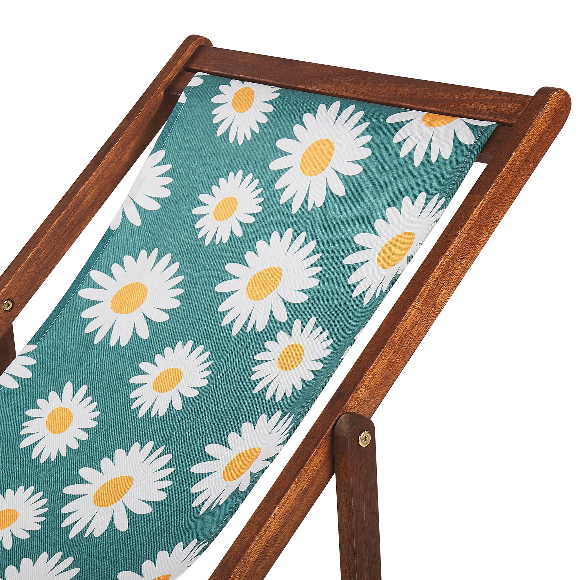 Beliani - 2 Transats Chiliennes Pliantes et Réglables en Bois d'Acacia Foncé et Textile Motif Paquerettes avec Toiles de Remplacement - Imagen 5