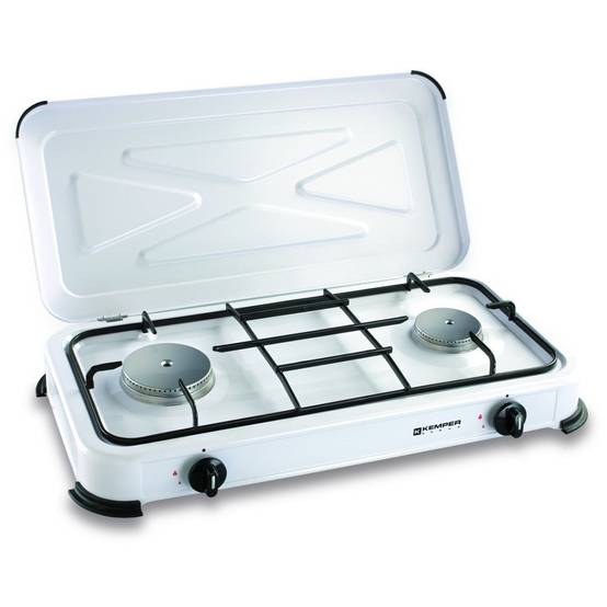 Plaque de cuisson Gaz 2 feux portable 2600W Blanc Couvercle amovible - Réchaud Camping Cuisine Exterieure KEMPER - Image 6