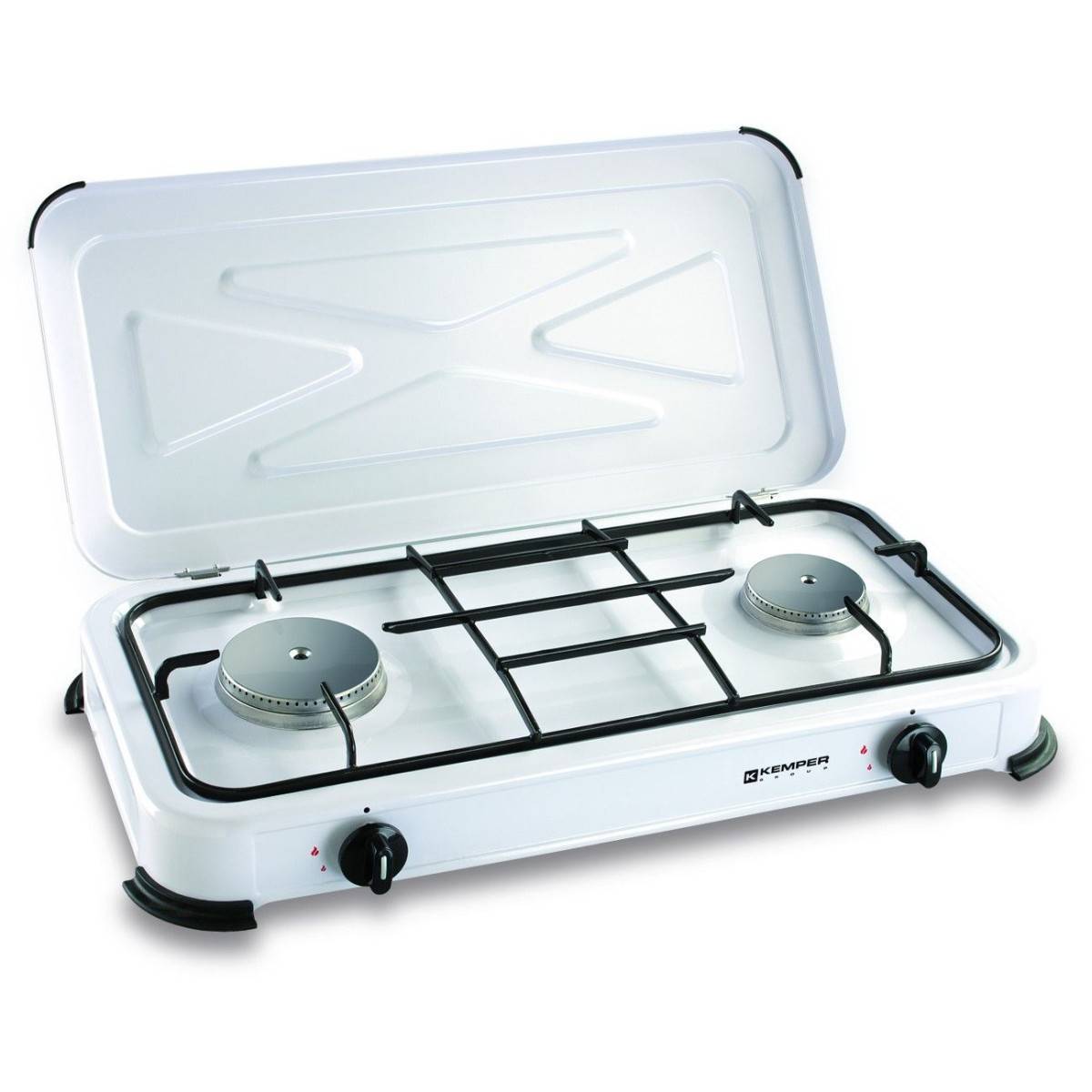 Plaque de cuisson Gaz 2 feux portable 2600W Blanc Couvercle amovible - Réchaud Camping Cuisine Exterieure KEMPER - Image 6