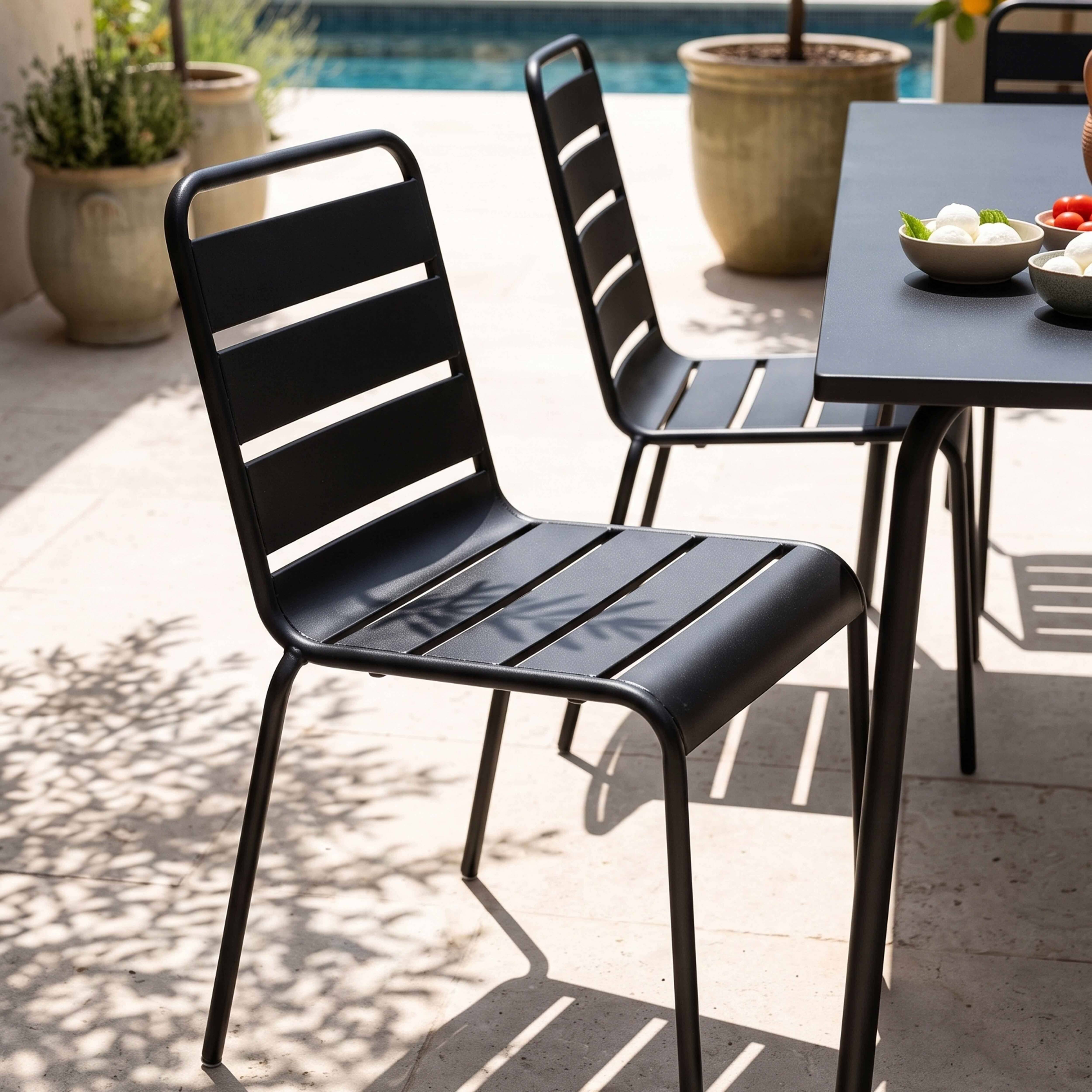 Oviala - Ensemble table de jardin et 6 chaises en métal noir Palavas - Oviala - Image 4