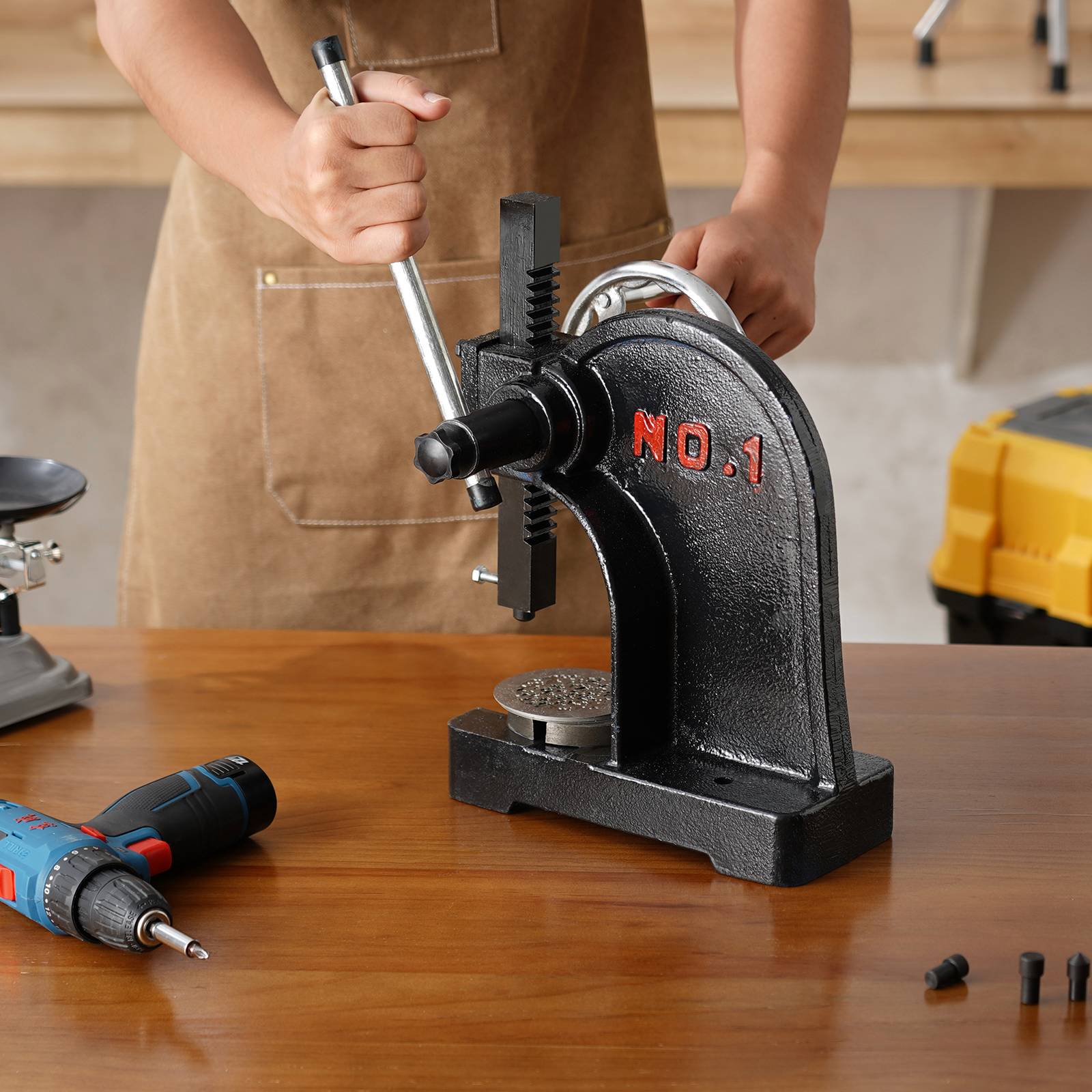 Vevor - VEVOR Presse crémaillère manuelle 1 t, volant, hauteur max 15 cm, fonte. Estampage, pliage, formage. - Image 8