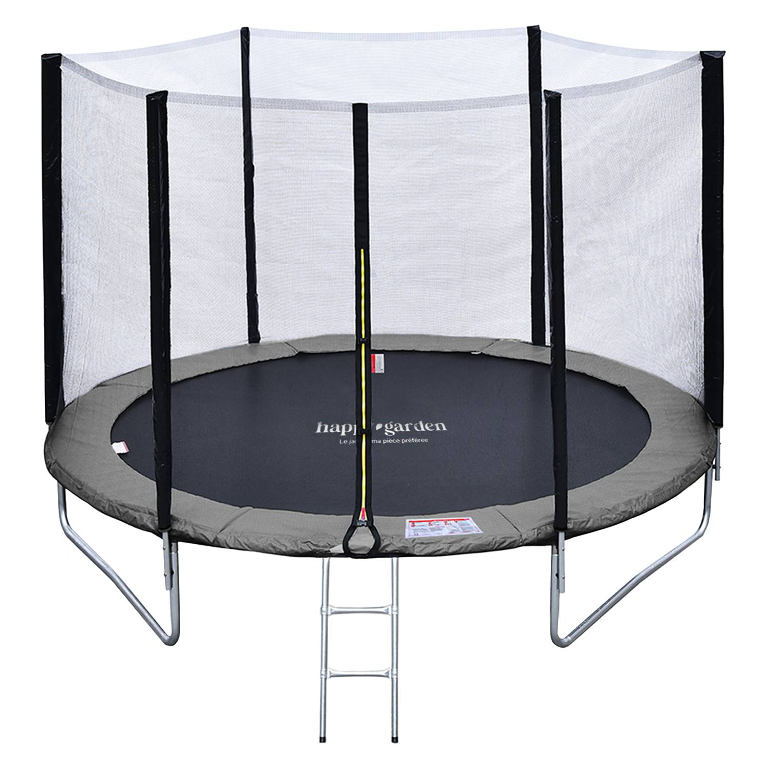 Pack Premium Trampoline 245cm réversible gris / rose CANBERRA + filet, échelle, bâche et kit d'ancrage - HAPPY GARDEN - Image 1