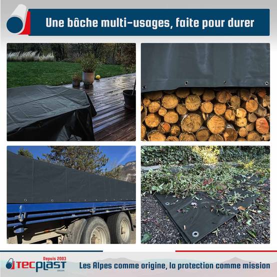 Bâche PVC 4x6 m Gris anthracite - Garantie 5 ans - LP506MU - Bâche de protection étanche - Résistance Anti-UV TECPLAST - Imagen 2
