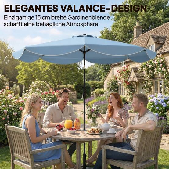 Parasol rond balcon plage à triple inclinaison à manivelle, 8 baleines, bleu ciel Ø265x235H cm - Image 4