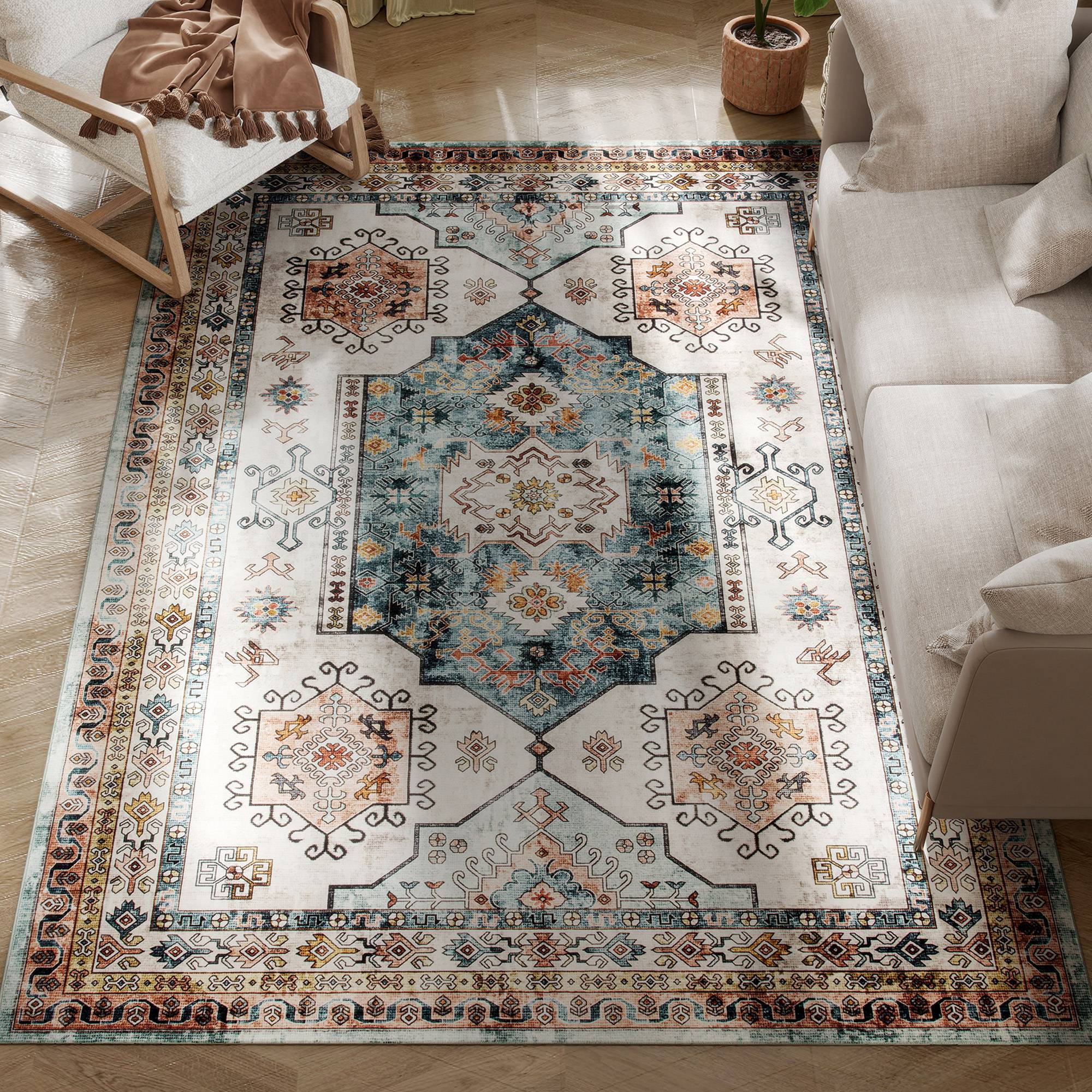 Sans Marque - Tapis vintage antidérapant lavable poils courts salon chambre 230x160 cm multicolore