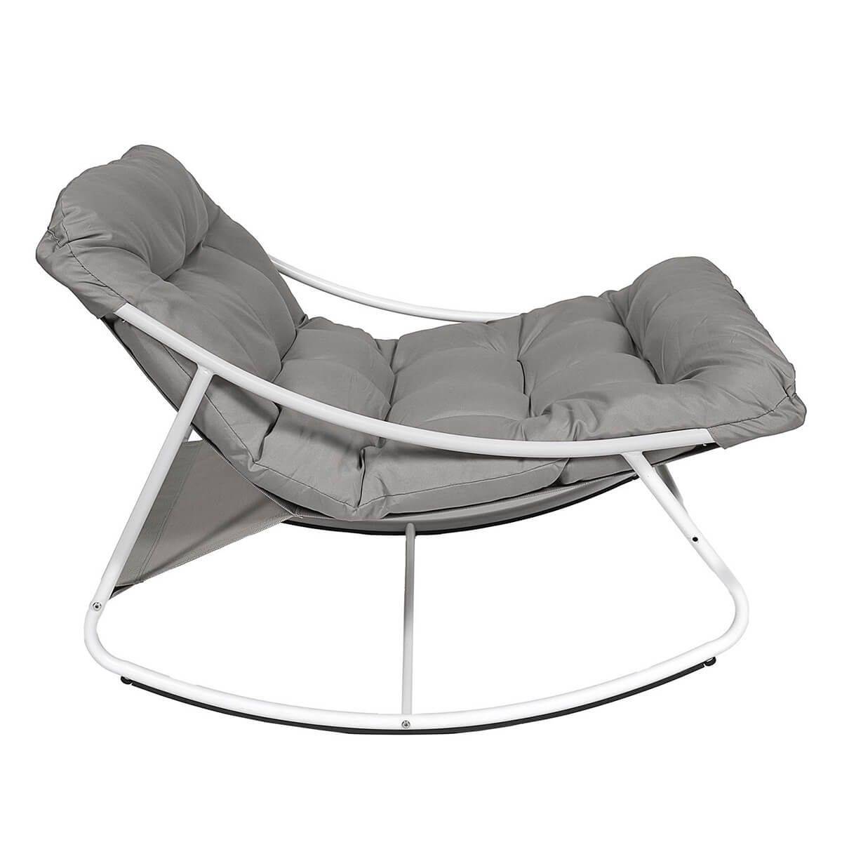 ALTOBUY - Fauteuil à Bascule en Métal Blanc et Textilène avec Coussin d'assise Taupe - SABHA - Image 3