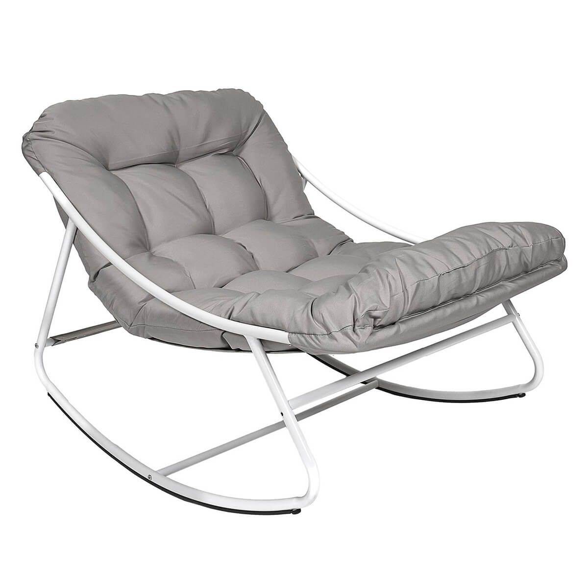ALTOBUY - Fauteuil à Bascule en Métal Blanc et Textilène avec Coussin d'assise Taupe - SABHA