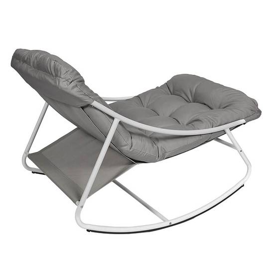 ALTOBUY - Fauteuil à Bascule en Métal Blanc et Textilène avec Coussin d'assise Taupe - SABHA - Image 5