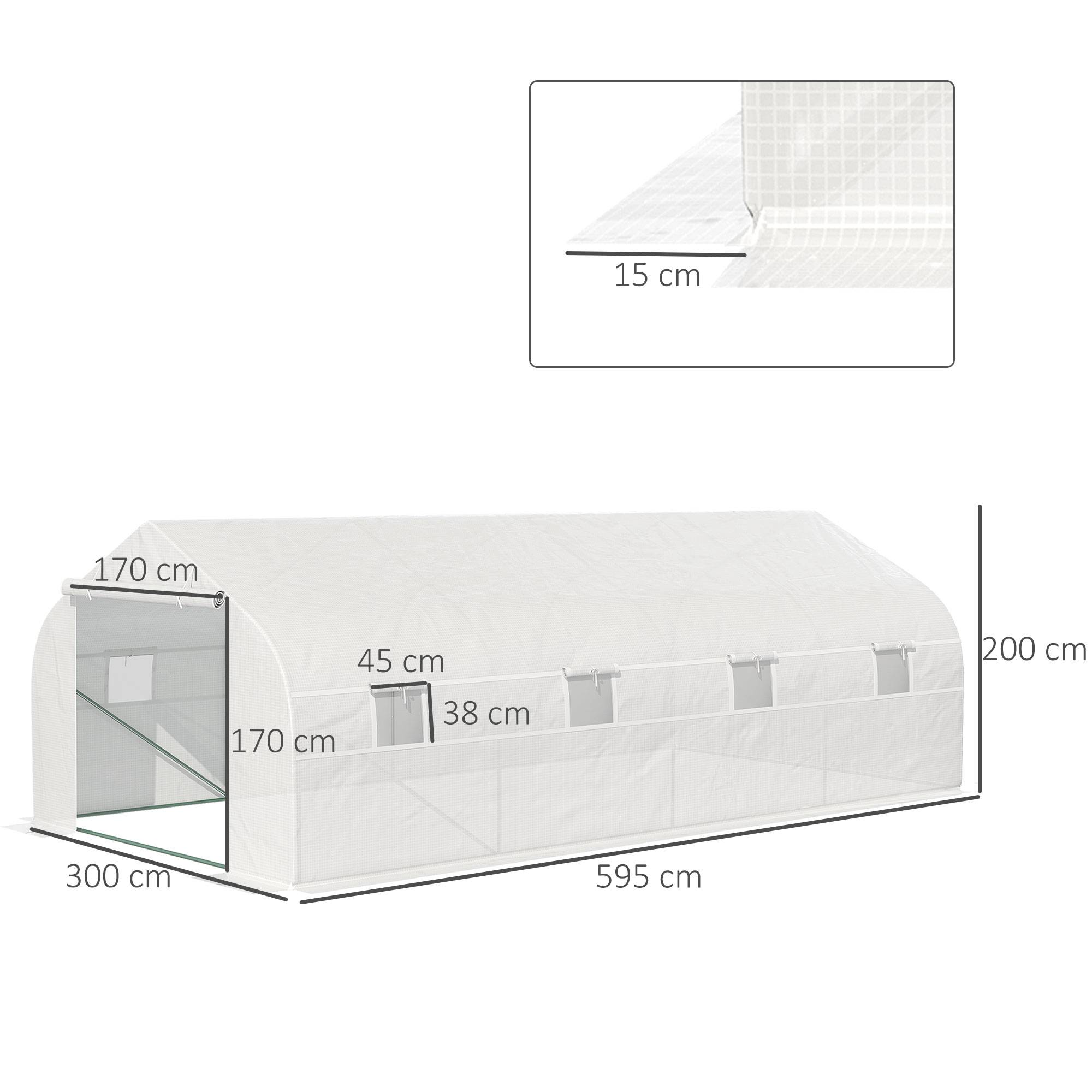 Serre Tunnel de Jardin 18m² Acier et Bâche PE 8 Fenêtres de Ventilation 6x3x2 m Blanc - ComfortXL Outdoor Living - Image 5