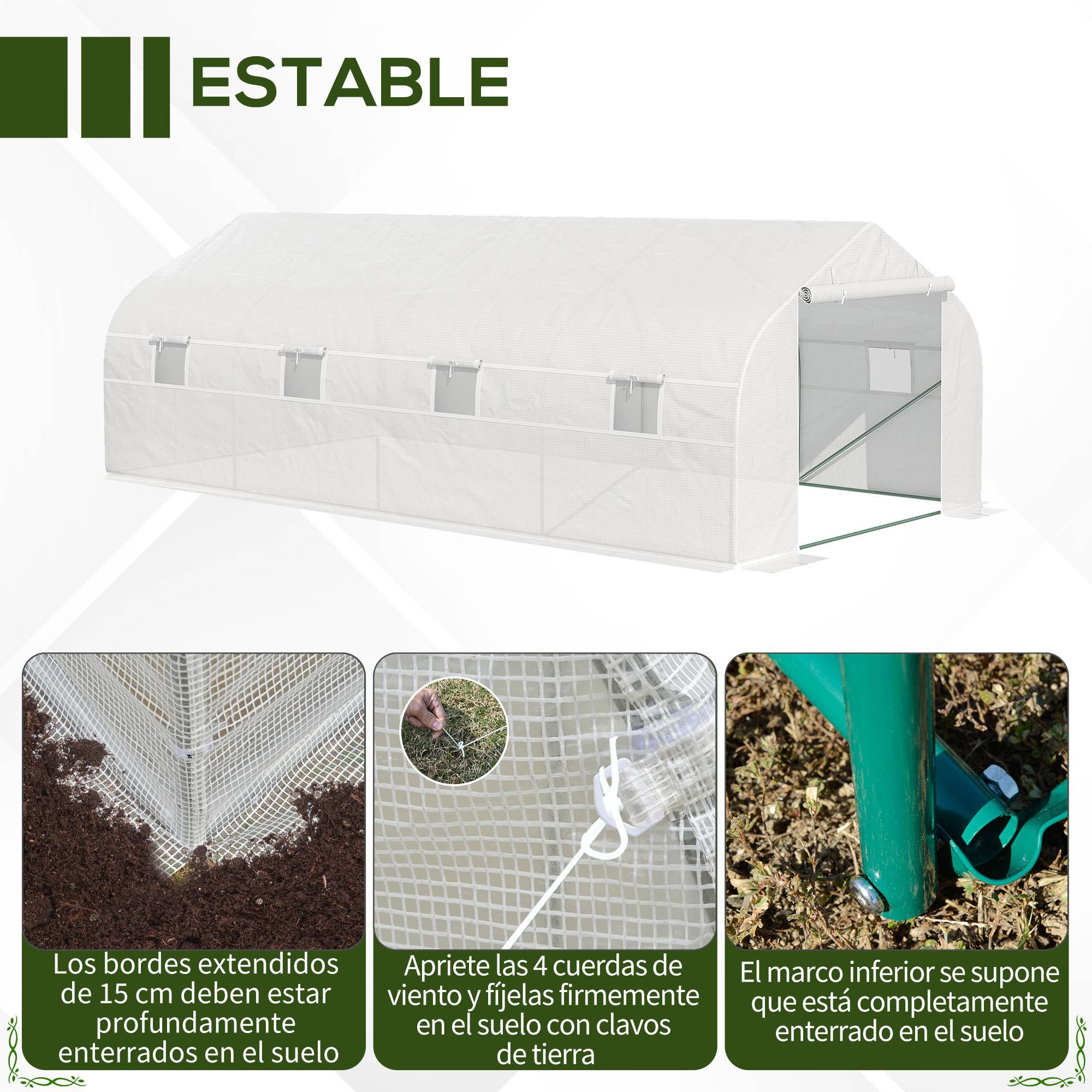 Serre Tunnel de Jardin 18m² Acier et Bâche PE 8 Fenêtres de Ventilation 6x3x2 m Blanc - ComfortXL Outdoor Living - Image 7