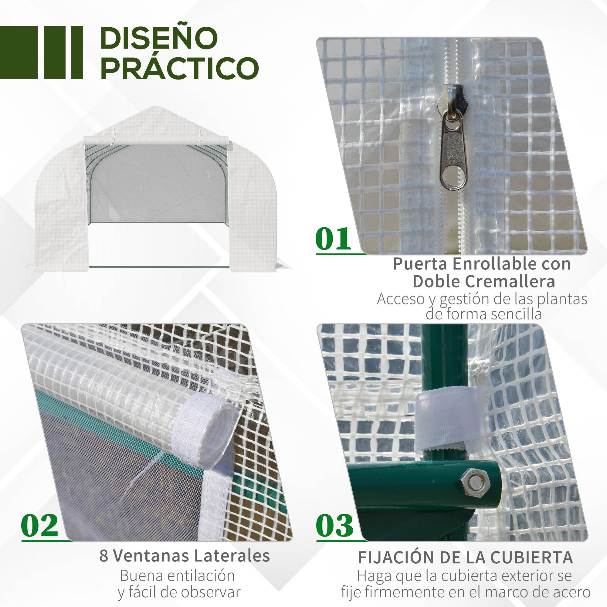 Serre Tunnel de Jardin 18m² Acier et Bâche PE 8 Fenêtres de Ventilation 6x3x2 m Blanc - ComfortXL Outdoor Living - Image 8