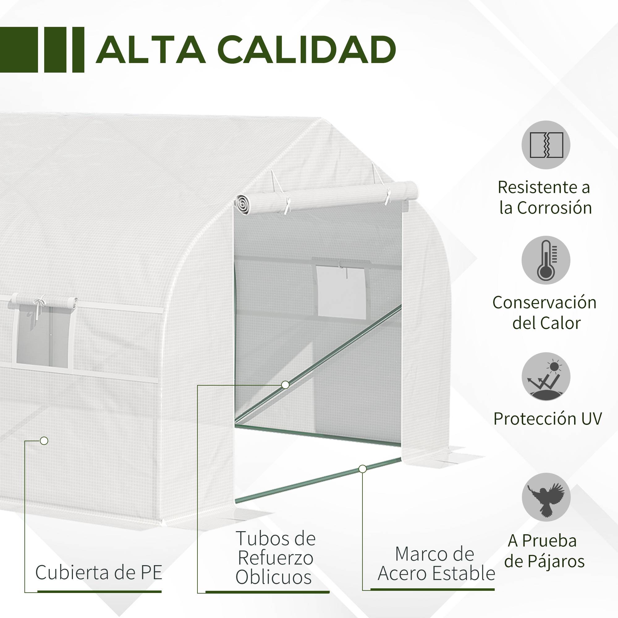 Serre Tunnel de Jardin 18m² Acier et Bâche PE 8 Fenêtres de Ventilation 6x3x2 m Blanc - ComfortXL Outdoor Living - Image 6