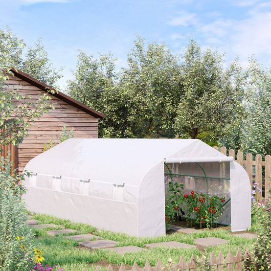 Serre Tunnel de Jardin 18m² Acier et Bâche PE 8 Fenêtres de Ventilation 6x3x2 m Blanc - ComfortXL Outdoor Living - Image 4