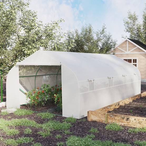 Serre Tunnel de Jardin 18m² Acier et Bâche PE 8 Fenêtres de Ventilation 6x3x2 m Blanc - ComfortXL Outdoor Living - Image 3