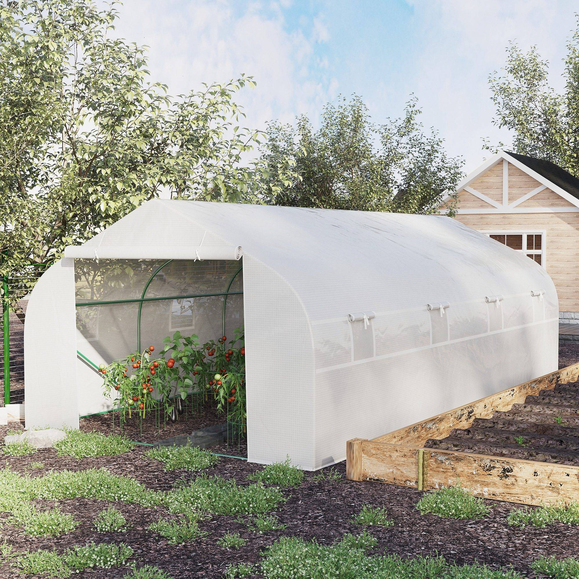 Serre Tunnel de Jardin 18m² Acier et Bâche PE 8 Fenêtres de Ventilation 6x3x2 m Blanc - ComfortXL Outdoor Living - Image 3