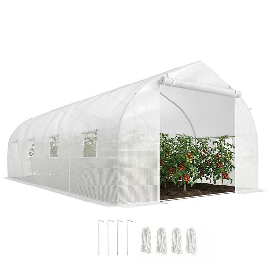 Serre Tunnel de Jardin 18m² Acier et Bâche PE 8 Fenêtres de Ventilation 6x3x2 m Blanc - ComfortXL Outdoor Living - Image 1