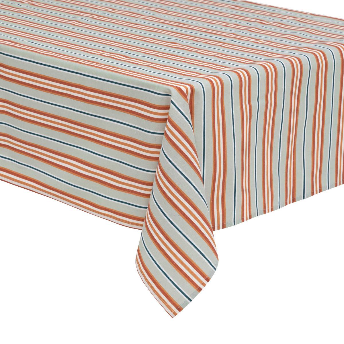 Nappe en polycoton Terracotta  Blanc et Céladon motif vintage 150 x 250 cm - Imagen 1