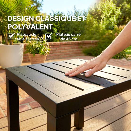 Table d'appoint carrée métal pour balcon et terrasse résistante 45cm noir - ComfortXL Outdoor Living - Image 9