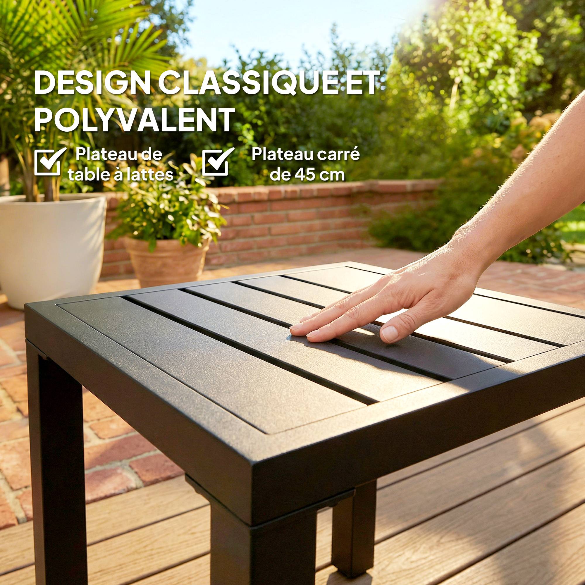 Table d'appoint carrée métal pour balcon et terrasse résistante 45cm noir - ComfortXL Outdoor Living - Image 9