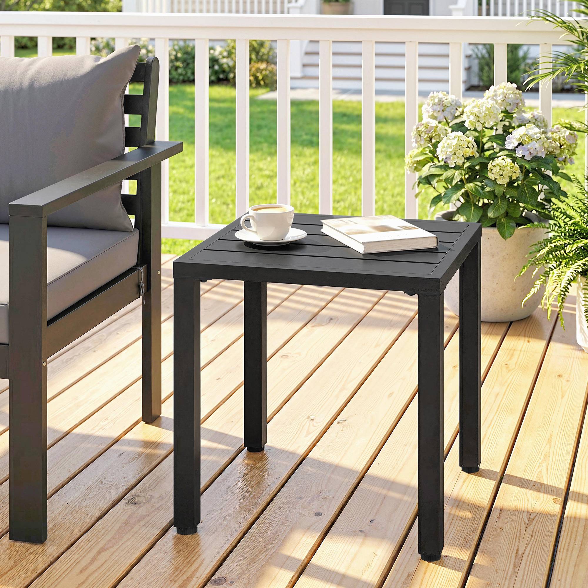 Table d'appoint carrée métal pour balcon et terrasse résistante 45cm noir - ComfortXL Outdoor Living - Image 3