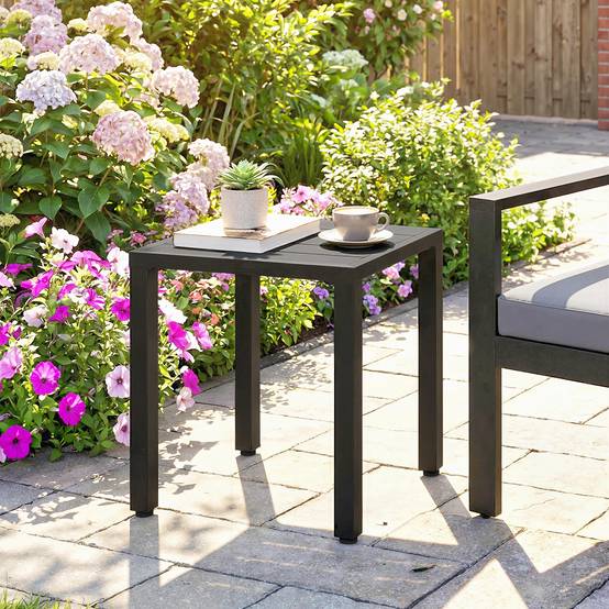 Table d'appoint carrée métal pour balcon et terrasse résistante 45cm noir - ComfortXL Outdoor Living - Image 4