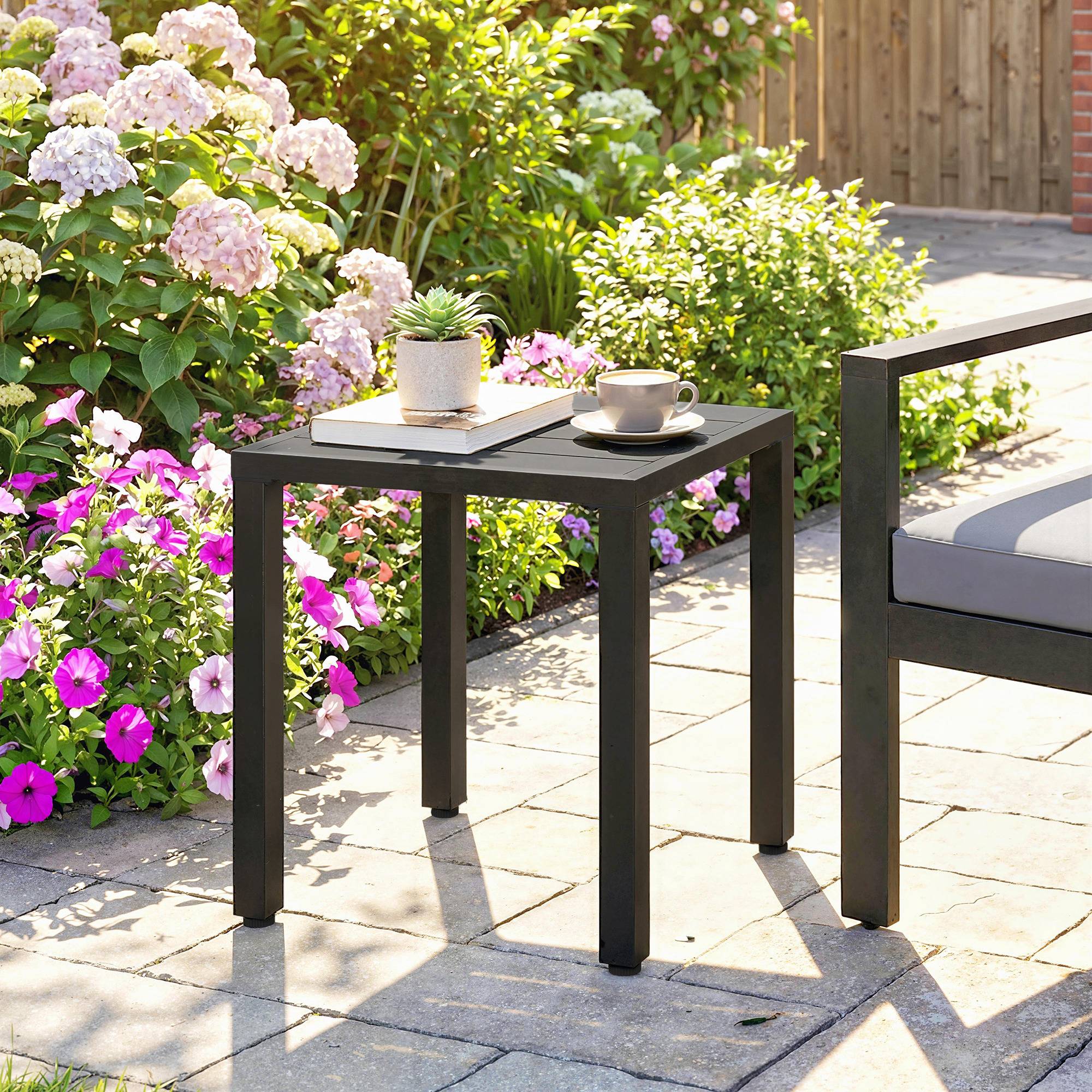 Table d'appoint carrée métal pour balcon et terrasse résistante 45cm noir - ComfortXL Outdoor Living - Image 4