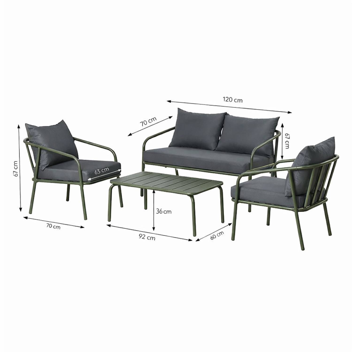 Salon de jardin 4 places kaki BERGAME - Image 3