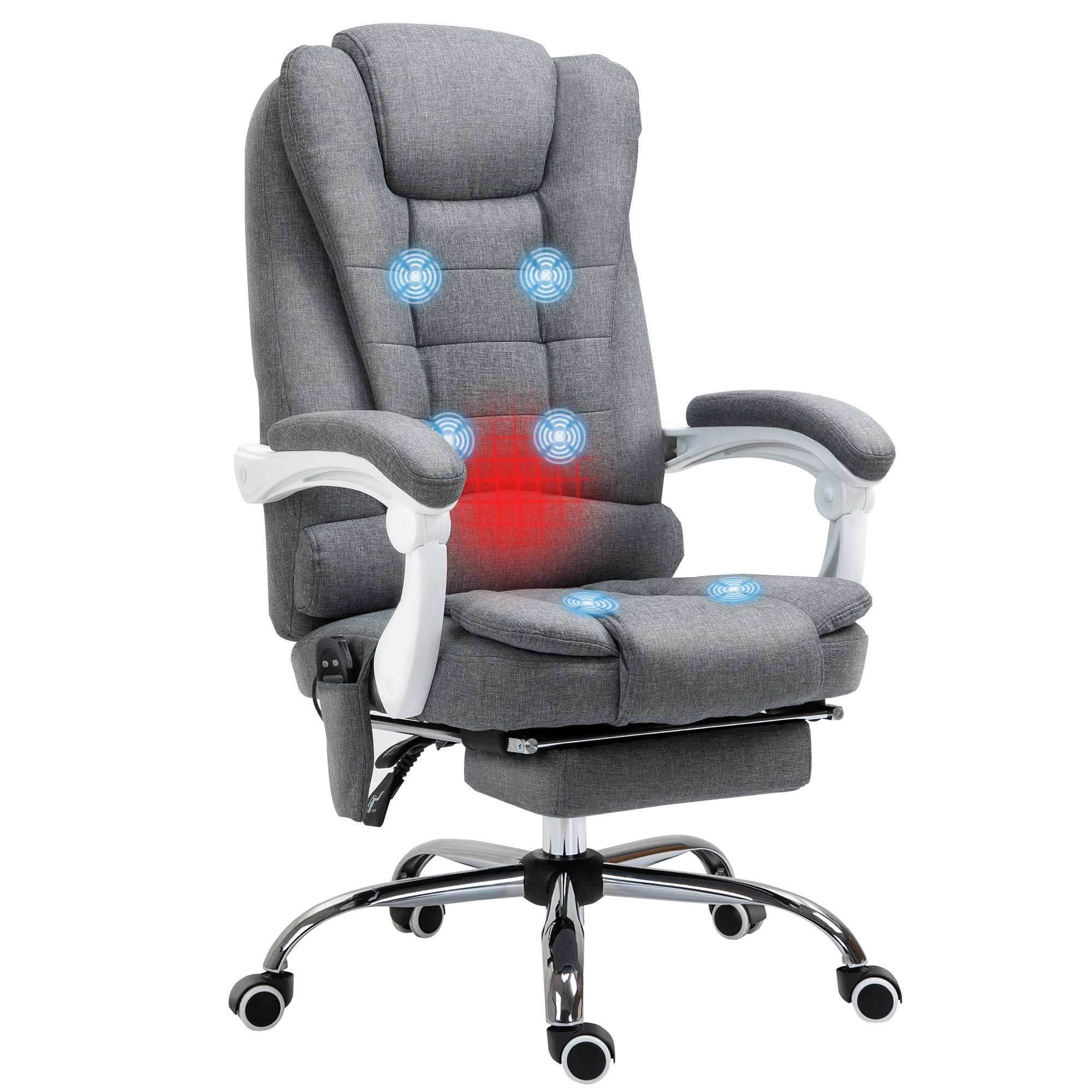 Sans Marque - Fauteuil de bureau direction massant chauffant hauteur réglable dossier inclinable toile de lin gris - Image 1