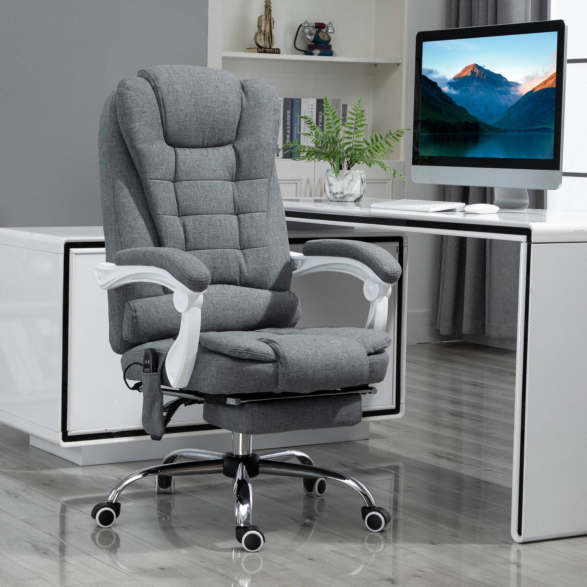 Sans Marque - Fauteuil de bureau direction massant chauffant hauteur réglable dossier inclinable toile de lin gris - Image 3