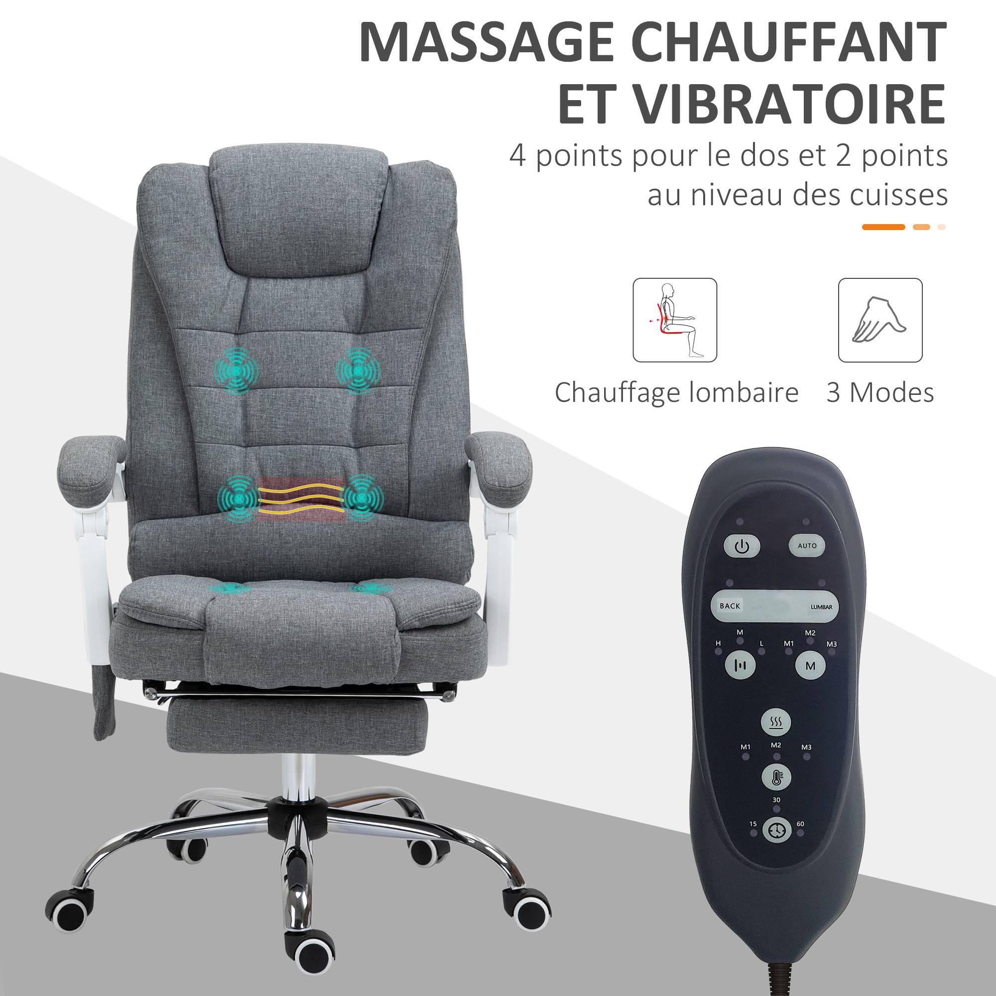 Sans Marque - Fauteuil de bureau direction massant chauffant hauteur réglable dossier inclinable toile de lin gris - Image 6