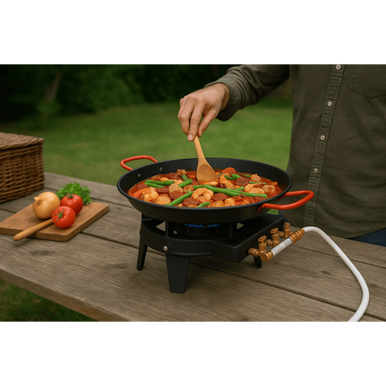 Réchaud à gaz 8,6 kW portable fonte, 3 brûleurs, Ø30 cm, réchaud extérieur butane/propane pour paella et réception KEMPER - Imagen 8