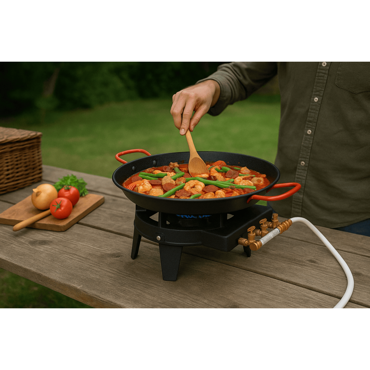 Réchaud à gaz 8,6 kW portable fonte, 3 brûleurs, Ø30 cm, réchaud extérieur butane/propane pour paella et réception KEMPER - Imagen 8
